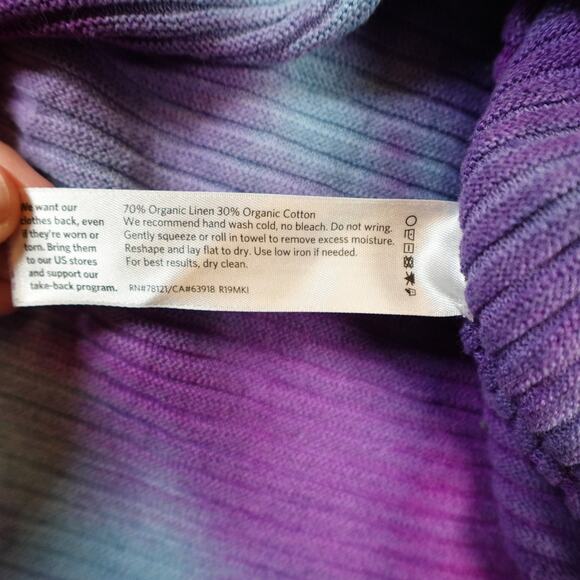 Eileen Fisher Top Womens Medium Linen Tie Dye Knit Pullover Crew Neck Long Slv - Picture 4 of 9